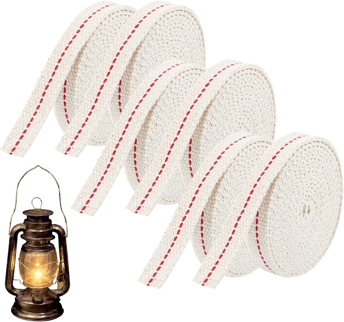 6m lont voor olielampen, 12mm lamplont katoenen platte lont vervangende lont voor olielampen, lont voor tuinvlam, lantaarn, petroleumlamp, olielamp verlichting, 6 rollen