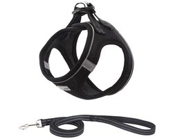 SnelShoppen - Suredoo Hondentuig met Riempje Anti-Trek Harnas Reflecterend Borsttuig voor Kleine Honden, Puppy’s, Katten (Zwart, XXS)