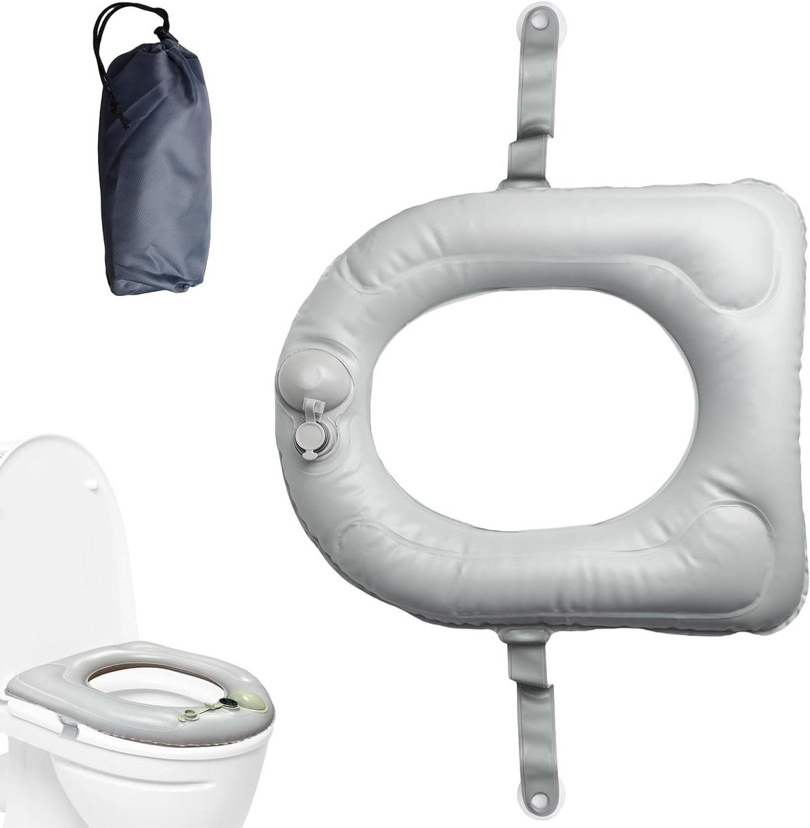 Opblaasbaar Toiletkussen - Toiletsteun Kussen - Extra Comfort - Met Zuignappen - 42 x 37 cm - Grijs