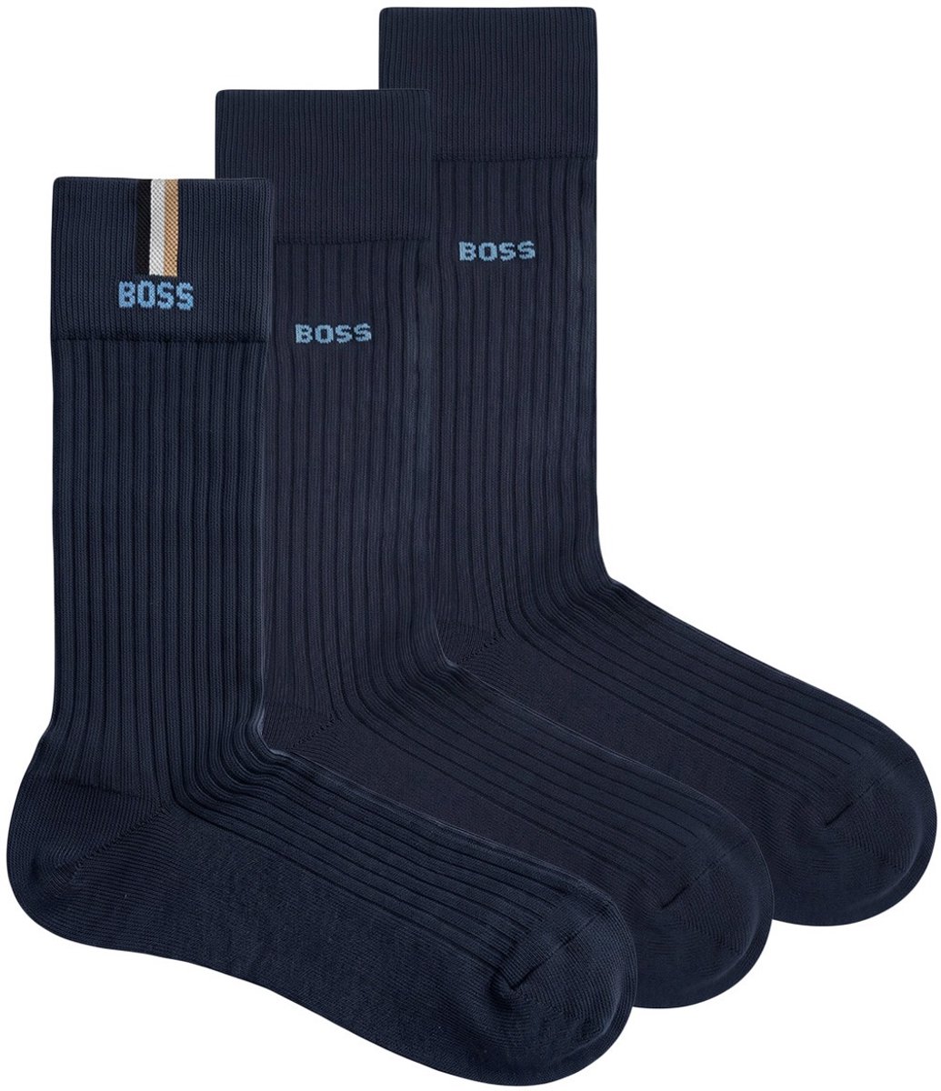 Hugo Boss unisex BOSS 3P sokken casual rib iconic blauw
