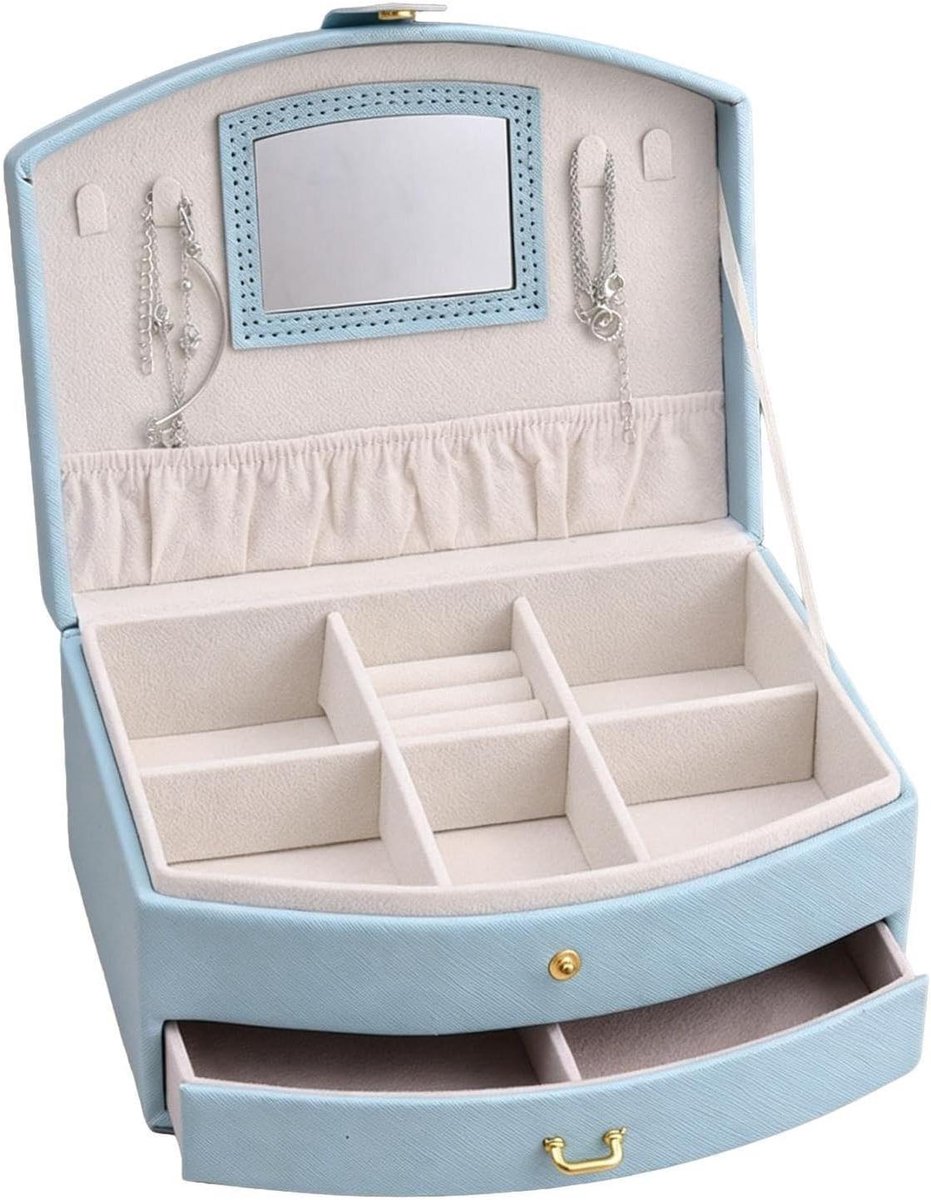 Juwelenkistjes - Sieraden Opberger - Thuis Organiseren - Draagbaar Dubbellaags - 10x15x10 cm - Fluorescerend Blauw