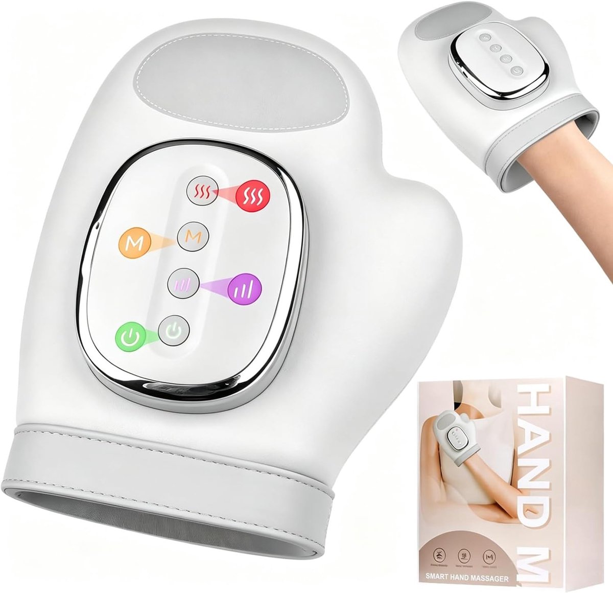 SnelShoppen - Handmassageapparaat met warmte en compressie, elektrisch handmassageapparaat met 3 massagemodi, 5 intensiteitsniveaus, ideaal voor het v