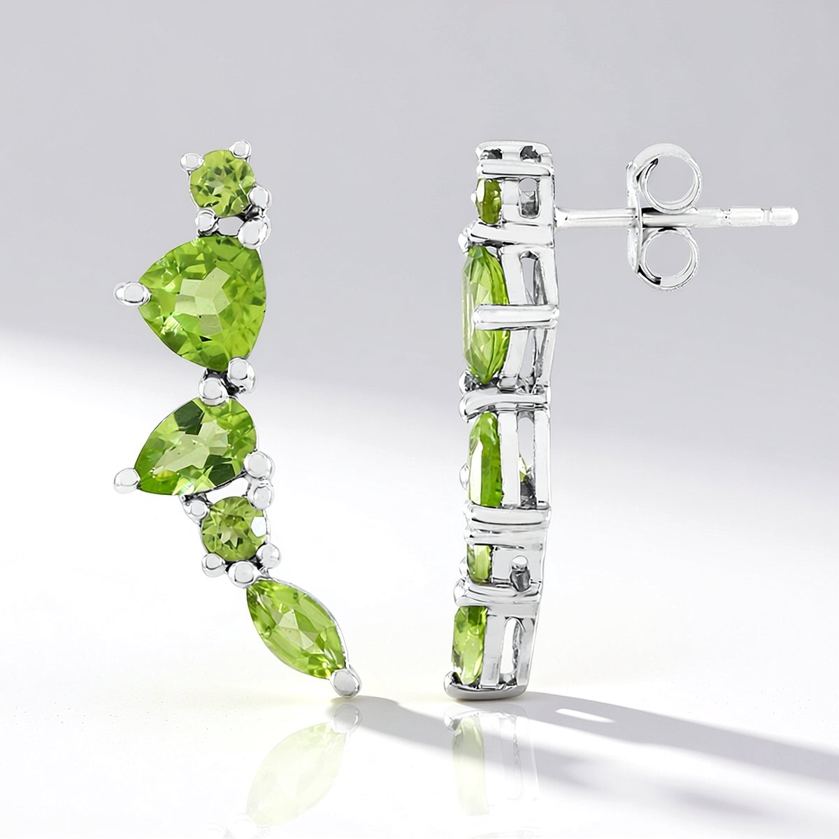 Cavill - 925 Sterling Zilver Oorbellen - 3,22 ct Peridoot Groen - Druppel, Triljant, Marquise Slijpvorm - Elegante Dames