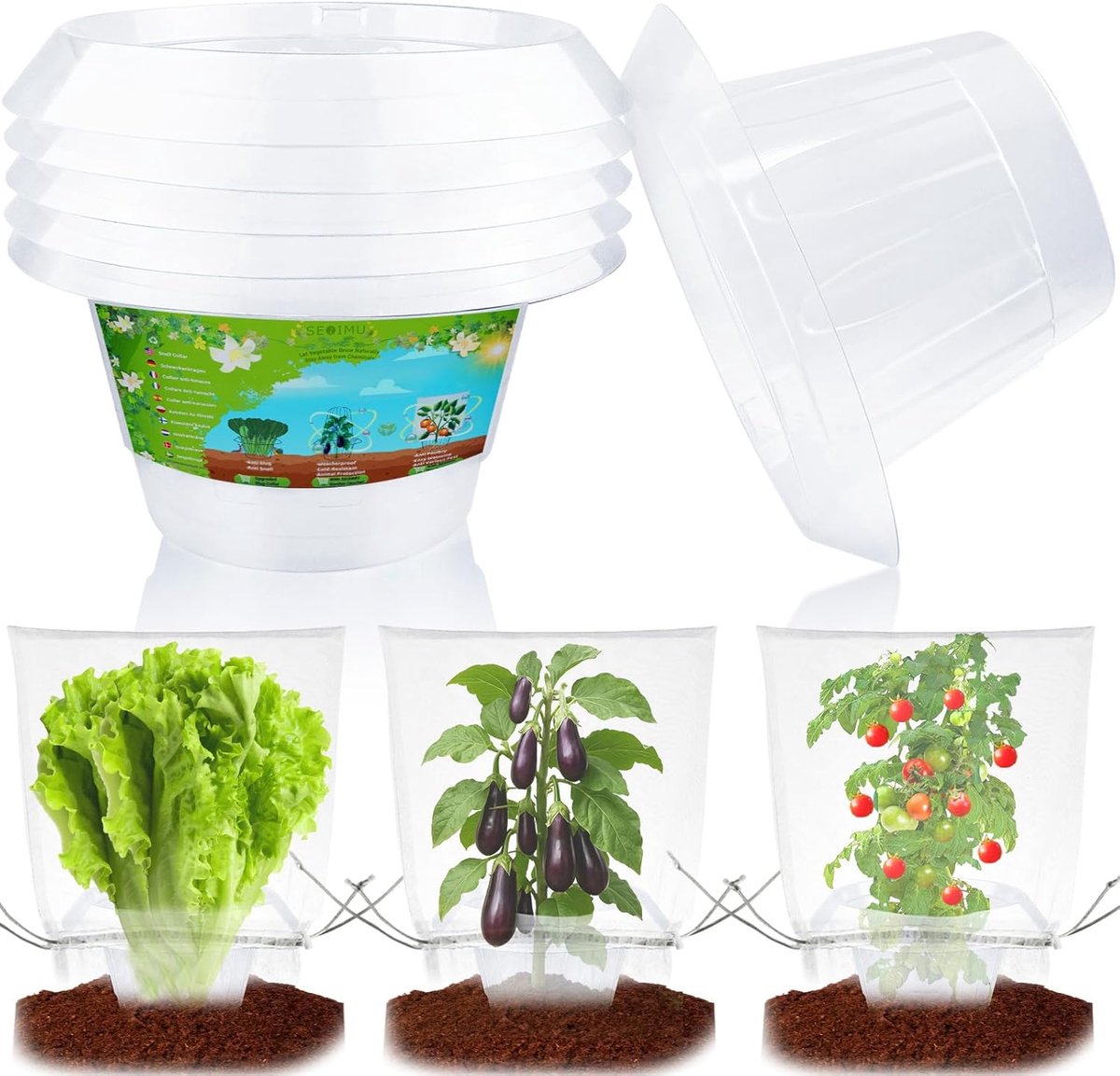 【12 stuks】 6 stuks slakkenkraag upgrade met 6 stuks insectenbeschermingszakken, 99% meer slakkenbescherming, slakkenhek, stabiele slakkenbeschermingsring bescherm uw sla- en koolplanten