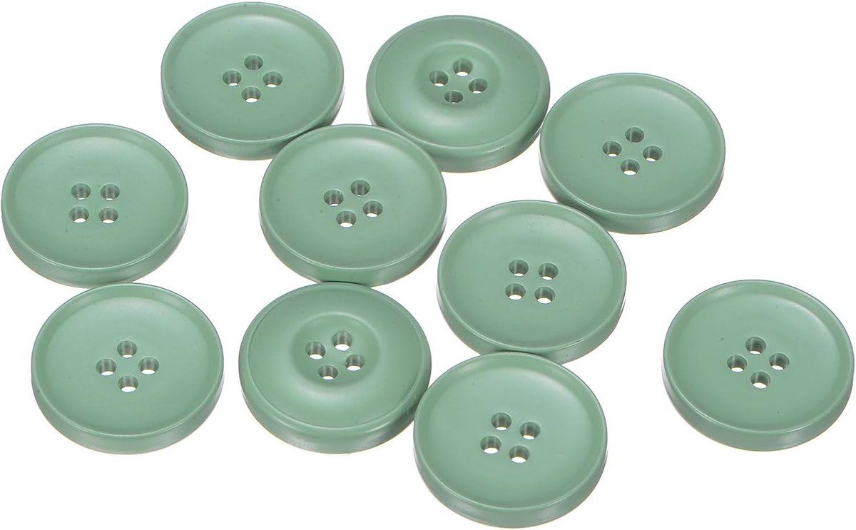 Knopen, 10 stuks, 25 mm, ronde knutselknopen, lichtgroen, mat, hars, naaiknopen, 4 gaten, voor naaien, platte basis, button voor handwerk, scrapbooking, decoratie, kleding, mantel, blouses