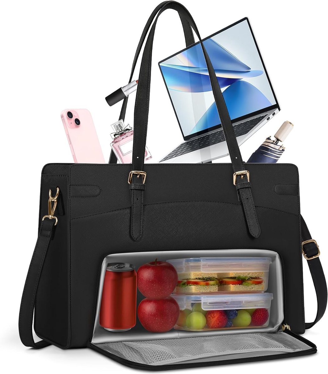 Laptoptas voor dames, met geïsoleerd lunchvak, handtas, groot, 15,6 inch, werktas voor dames, aktetas