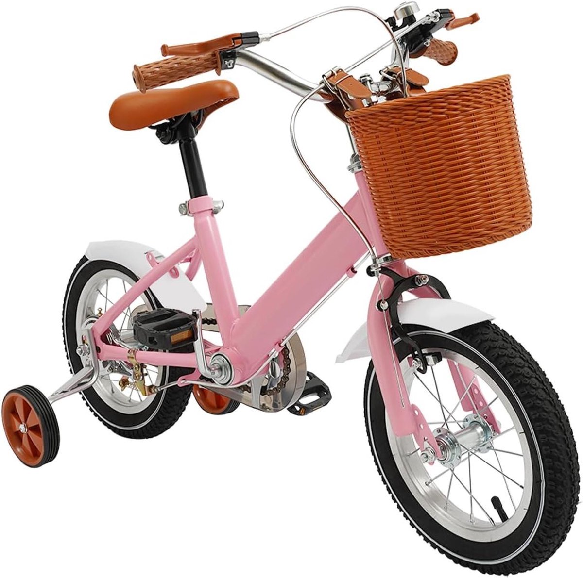 Kinderfiets Loopfiets met steunwielen Leren fietsen Verstelbaar stuur en zadel 12 inch Roze