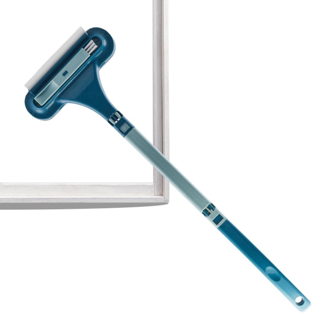 Raamreinigingsborstel - 2-in-1 tool - Glas Reinigen - Met trekker - 63 cm lengte - Blauw