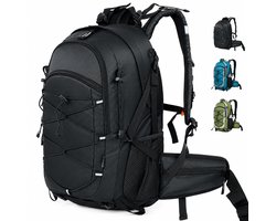 SnelShoppen - Wandelrugzak 35 liter voor heren en dames, trekkingrugzak voor kamperen en wandelen, zwart, 52x33x20 cm, casual outdoor rugzak
