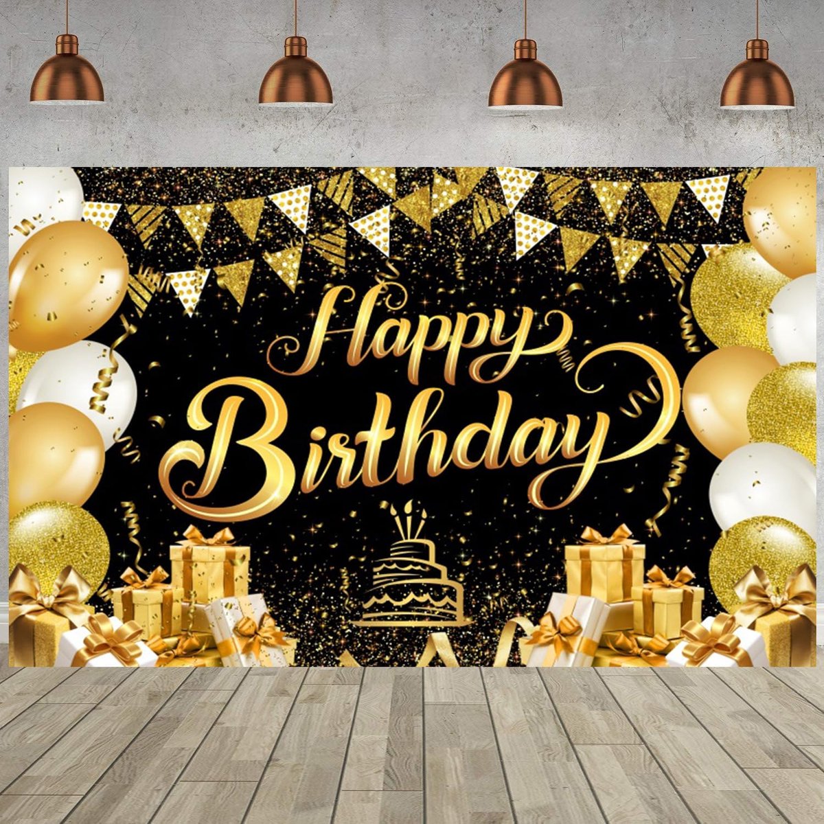 Birthday-achtergrond, zwarte en gouden fotografie-achtergrond met glitter voor kinderen, mannen, vrouwen, verjaardagsfeestdecoraties, banner voor fotocabine, rekwisieten, 9x10 meter