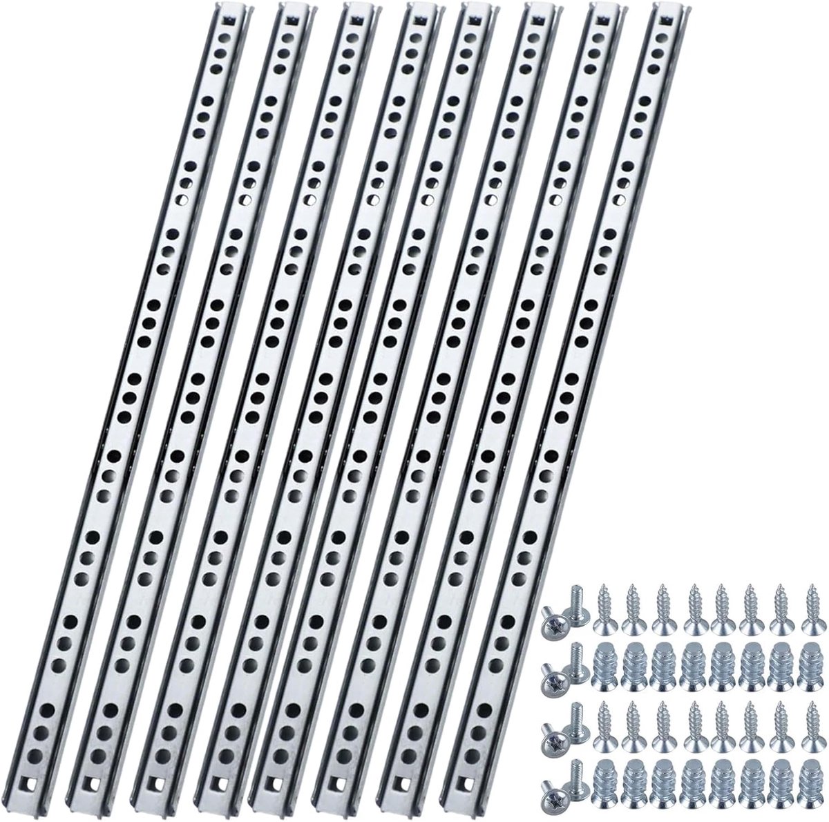 8 stuks (4 paar) Schubladenuittrekrails voor laden Telescopische rail Schubladengeleiders Gedeeltelijk uittrekbaar met rollen Voor kasten, opslagkasten, laden (24,6x1,7cm)