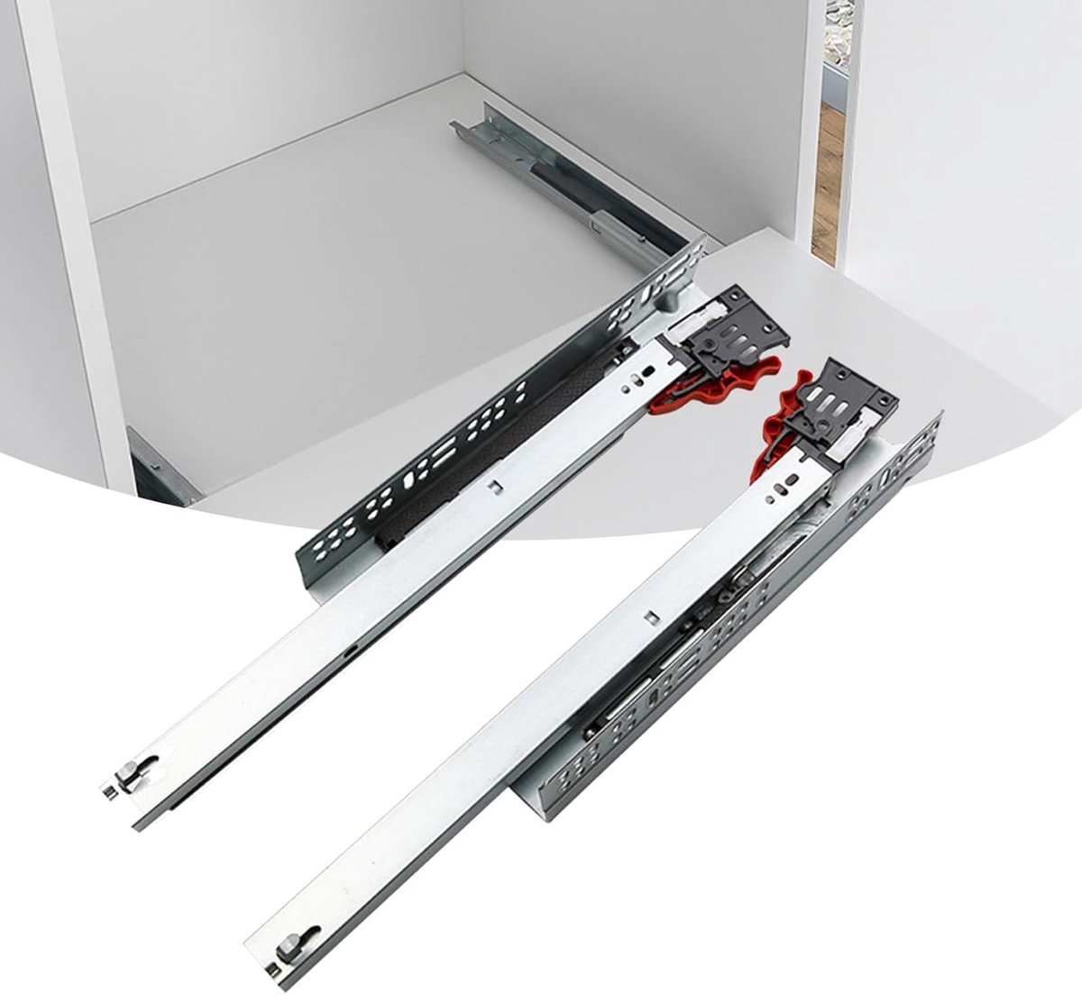 Uitschuifbaar voor zware lasten, vloermontage, 1 paar ondervloergeleiding, volledig uittrekbaar, 250 mm uittrekbare rails met Blumtion Soft Close telescopische rails (40 cm)