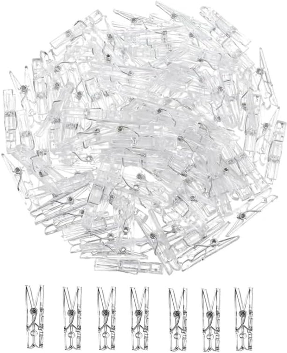 200 stuks mini-knijpers, transparante kleine wasknijpers voor knutselen, foto's, geschenken, babykleding en decoratie (2,5 cm, transparant)