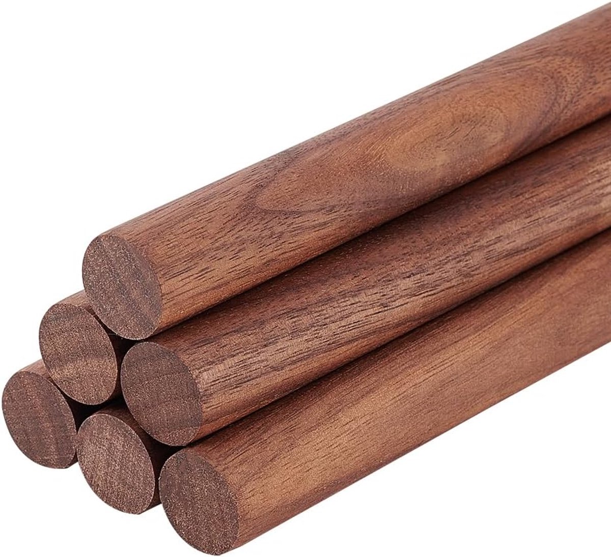 6 stuks walnoot-pluggenstangen, 15 cm x 18 mm, onbehandelde ronde houten knutselstaven voor knutselwerk of doe-het-zelf gevlochten tapijten