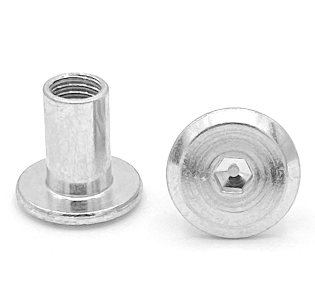 Cilindermoer met platte kop, meubelmoer Ø 8 (M6) x 12 mm lengte, kop Ø 15 mm (25 stuks)