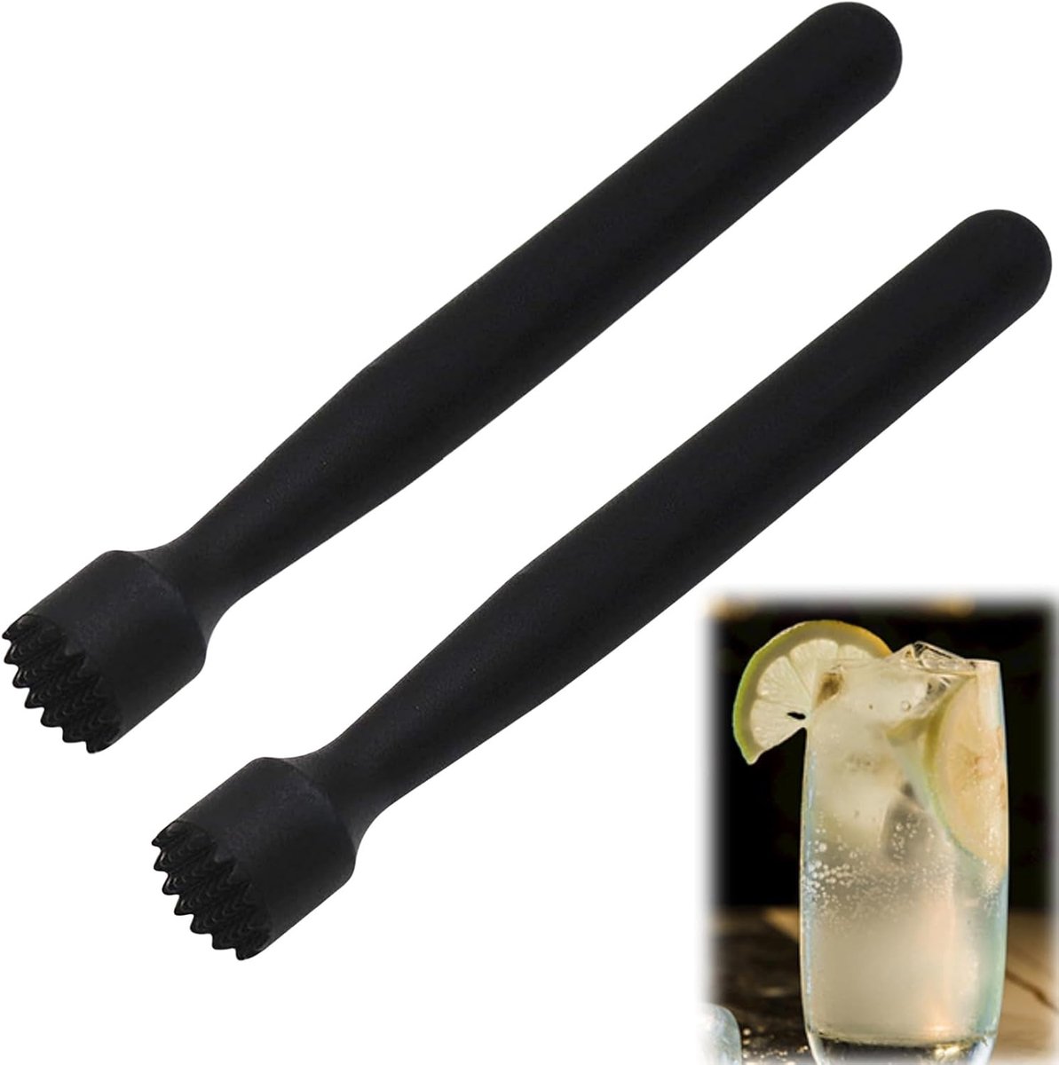 2 stuks, zwart, voor cocktails, cocktailstampers, muddler, citroen, aardappelstamper voor het hakken van ijsblokjes, voor het debuggen van cocktails en sappen