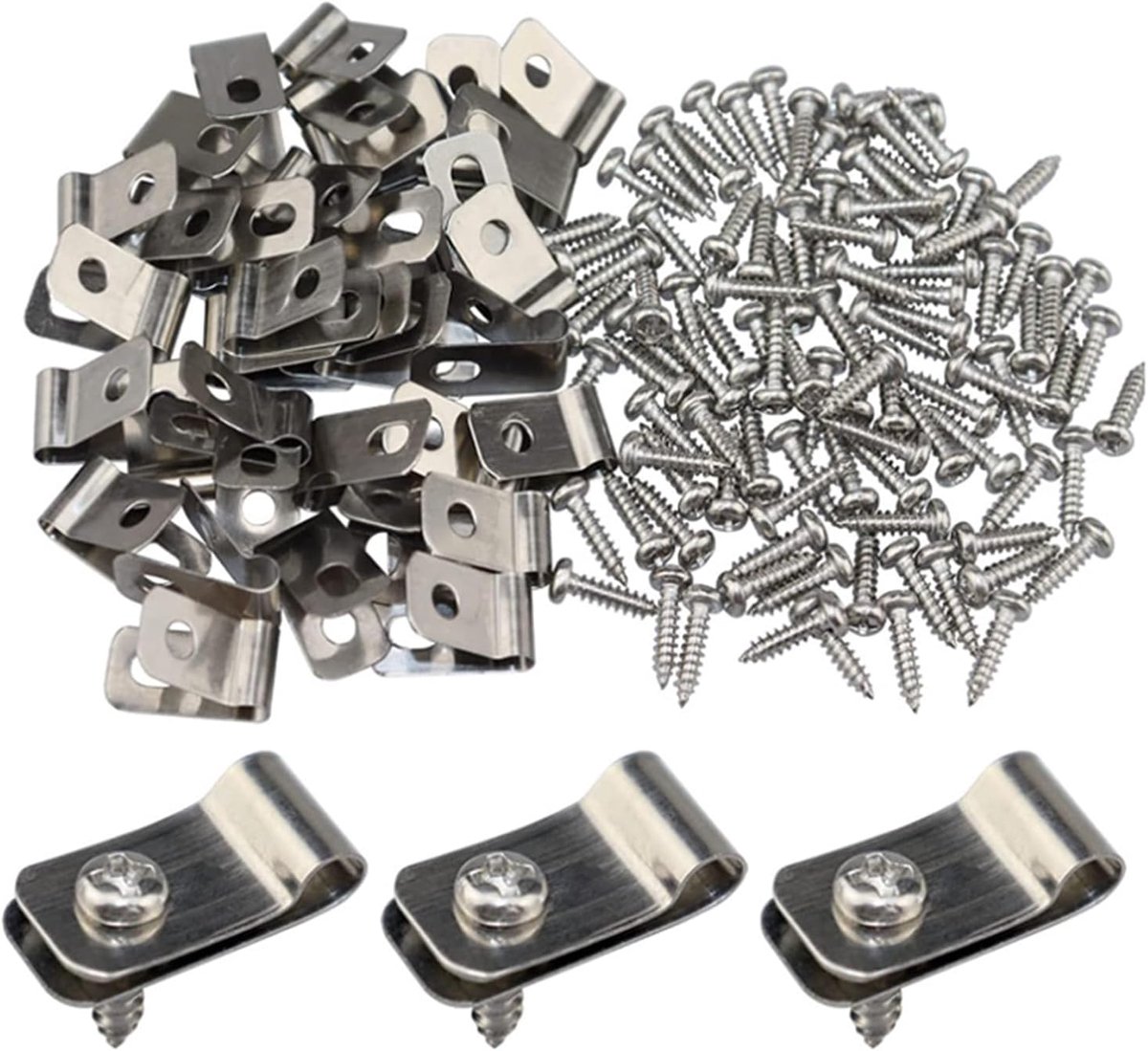100 Stks Roestvrij Staal Draad Clips Met Schroeven Hek Clips Landbouw Schermen Montage Clips | Omheiningsclips voor panelen voor het bevestigen van draadgaas en kabels aan houten palen en muren