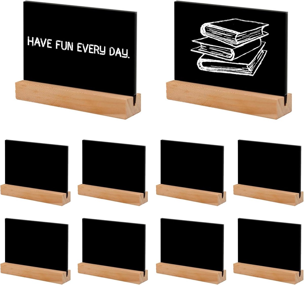 Set van 10 Mini schoolbord Etiketten Zwart Schoolbord 10 x 7.5cm Houten Voet voor Buffet, Bruiloft, Bakkerij, Feest, Prijskaartje Decoratie, Naambordje