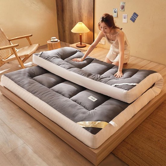 Japanse Futon Matras - Vloermatras Opvouwbaar - Comfortabel Slapen - Traagschuim Vulling - 120x200cm - Grijs — afbeelding 4