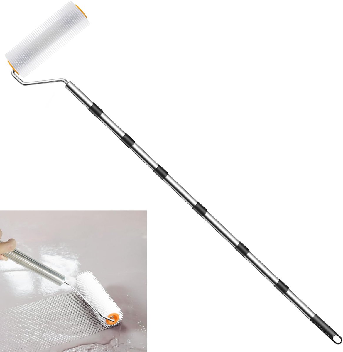 SnelShoppen - Ontluchtingsroller Prikroller 204 cm, Afneembare Intrekbare Prikroller voor Niveauerende Massa, Bodemcoating Set voor Tuin en Klussen