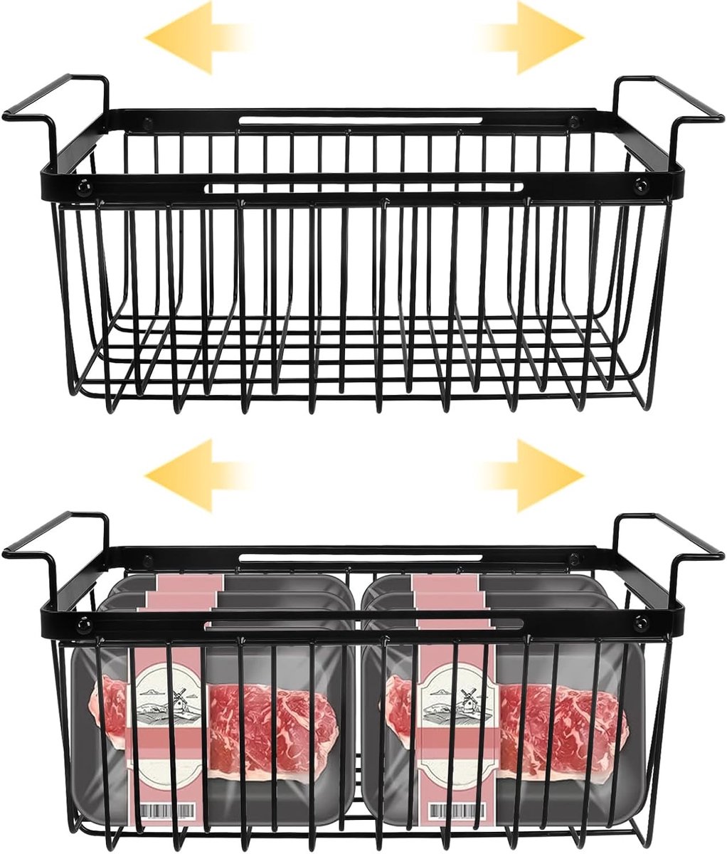 diepvriesopbergdozen, 2 stuks uitschuifbare laden, universele hangende manden met handgrepen voor diepvriezer, gemakkelijker mee te nemen, ruimte toe te voegen, koelkastorganisatoren