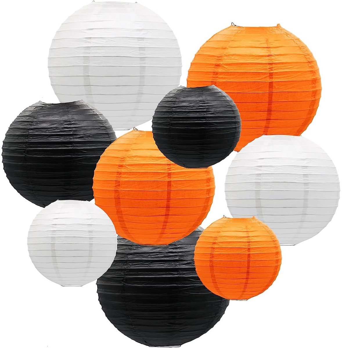 Feestdecoratie, veelkleurige feestbalverlichting, geschikt voor thuisfeest, bruiloft, babyverjaardagsfeest, decoratie, 9-delige set (oranje, wit, zwart)