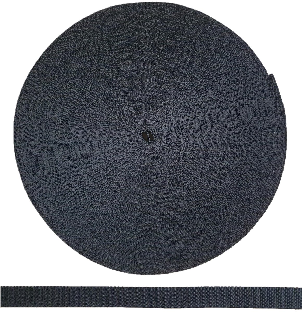 Gordelband van 100% polypropyleen, 50 m x 25 mm, 1,3 mm dik, hoogwaardige polypropyleenband, kofferband, riem, in Europa gemaakt, op een rol (zwart)