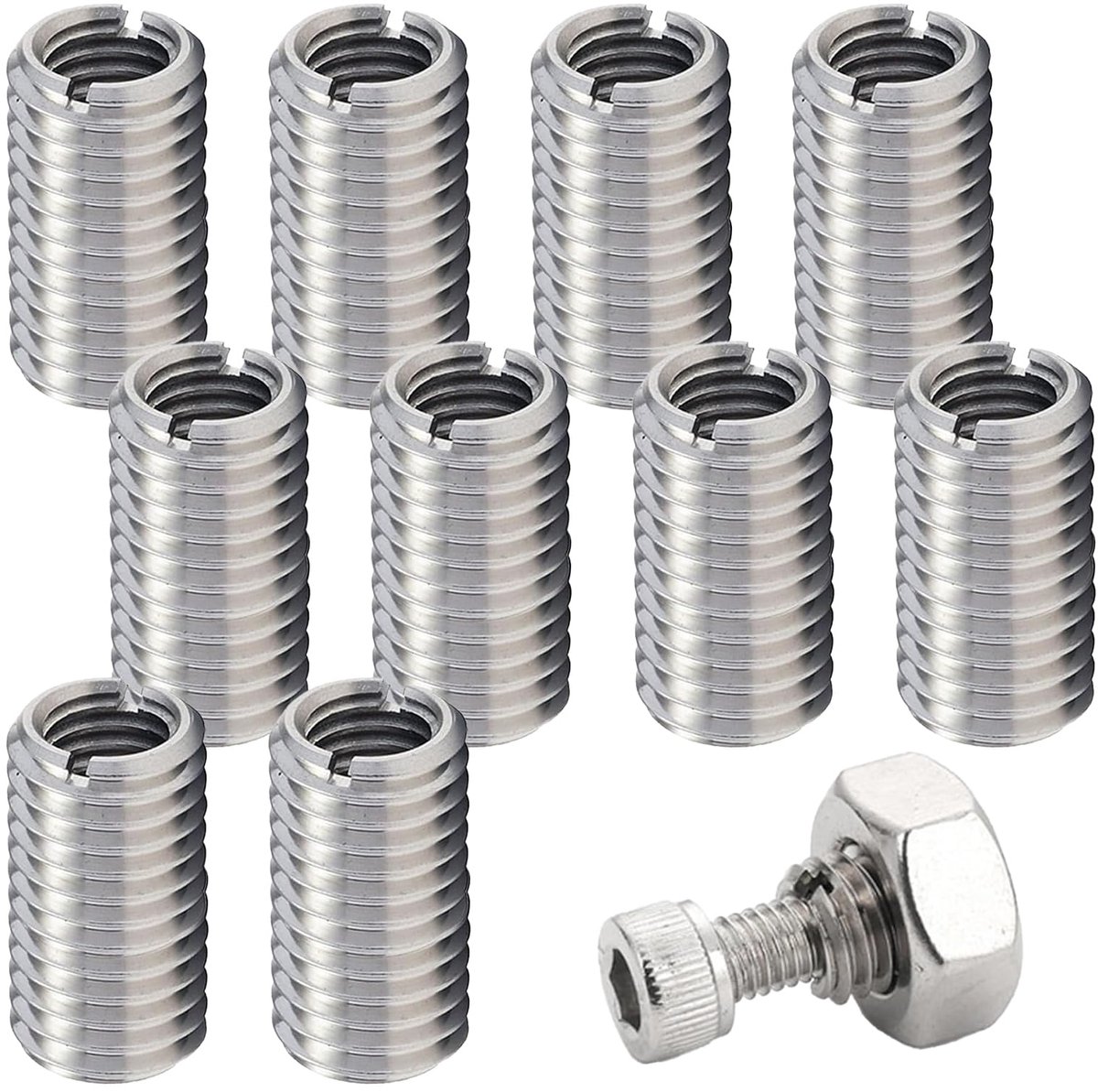 10 stuks schroefdraadhulzen M10 op m8 spiegel, schroefmoer M8 schroefdraadadapter, schroefdraadinzetstukken, adapter, draadreparatieset, Helicoil M8, metalen schroefdraadbussen voor auto's