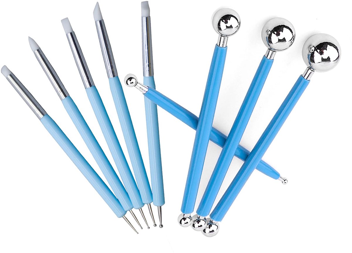 Klei Sculpting Tool Set, 9 Stks van 18 Soorten Dubbel-end Art Dotting Tool Modellering Bal Gereedschap Siliconen Carving Pen Borstels Professionele Nail Pen Voor Aardewerk Keramische Vormgeven