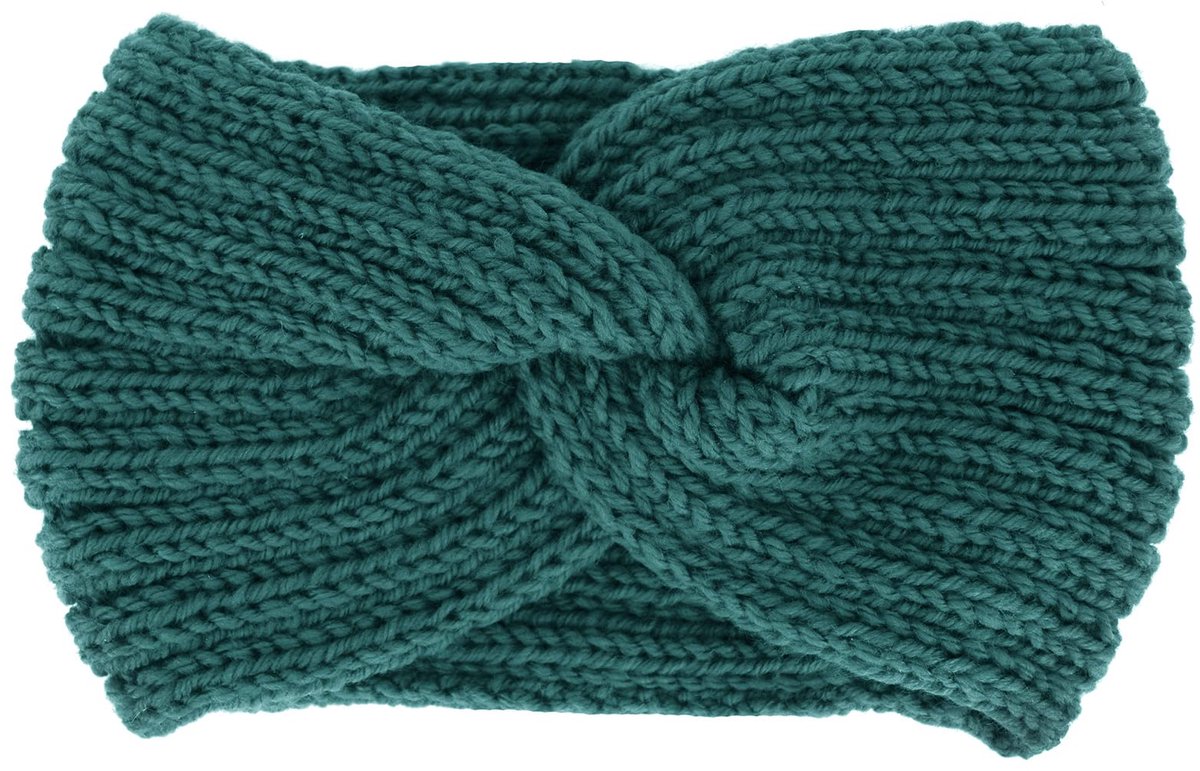 Gebreide hoofdband voor dames, met twist-knopen, winterhaarband, hoofdband, gebreide haarband (blauwgroen)
