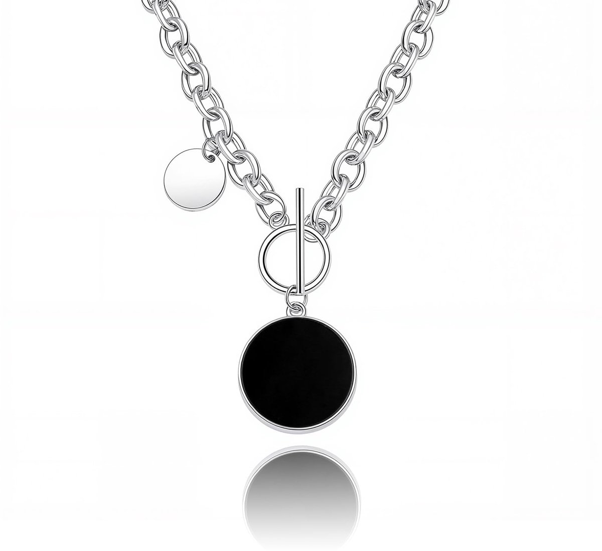 Roung Zwart Onyx Hanger Ketting Zilveren Pantserketting Choker Kettingen Plaat Munt Ketting Keten Grove Ketting Kettingen Sieraden Voor Vrouwen