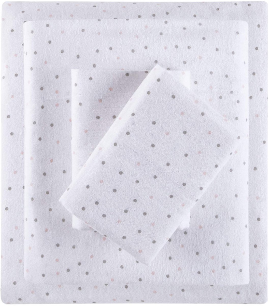 Design Gezellige Zachte 100% Katoen Flanel Print Dieren Sterren Leuke Warm, Ultra Zacht Koud Weer Lakenset, Tweeling, Grijs/Roze Dots 3 Stuk