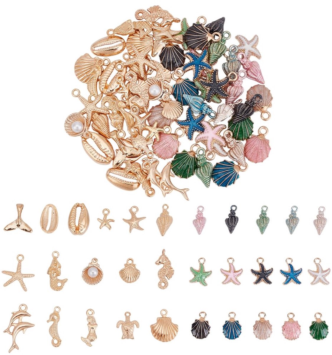 Zeester Schelp Bedels - 2 Stijlen Tibetaanse Oceaan Hangers met Kleurrijke Emaille Zee Dier voor Sieraden Maken en Verjaardag