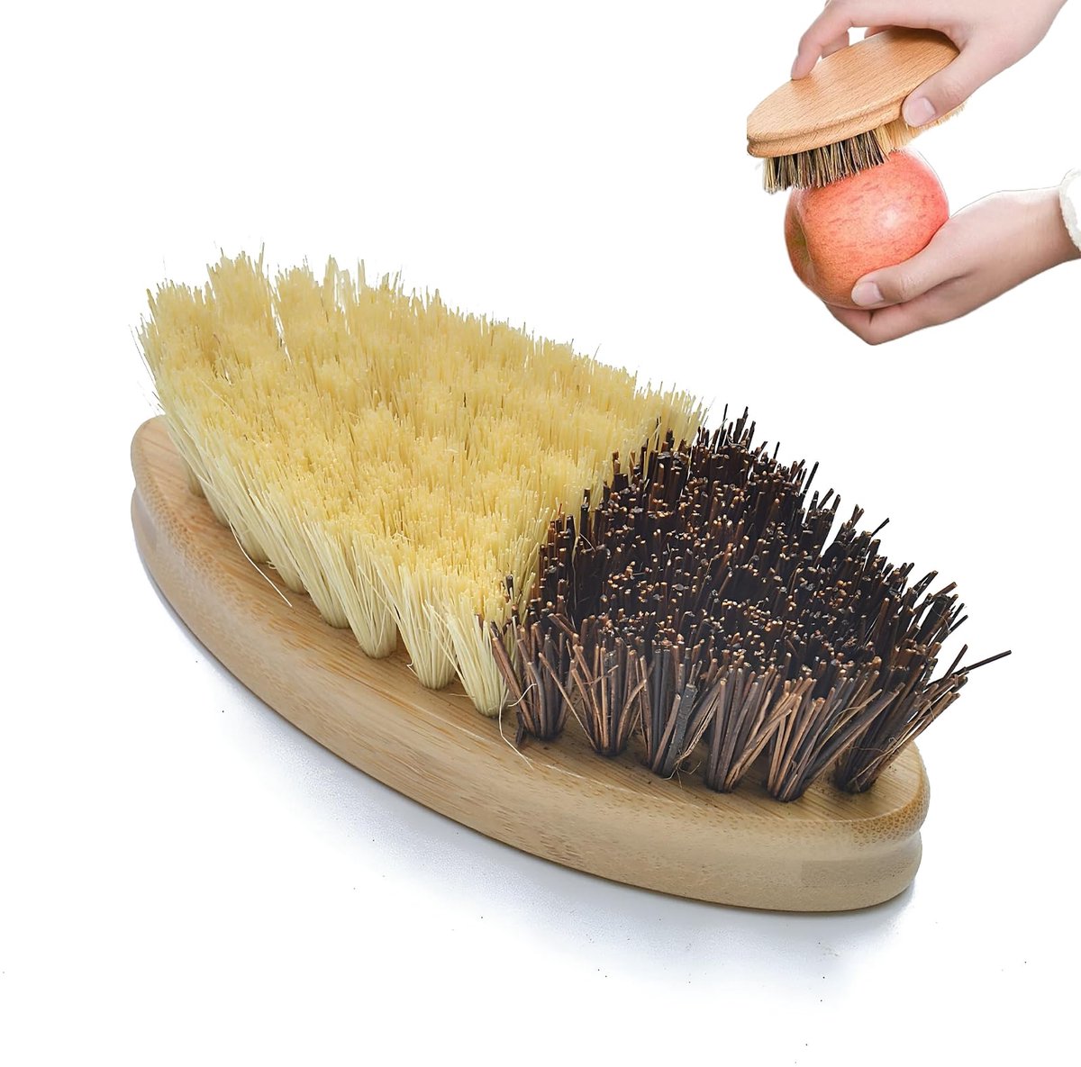 Groenteborstel, reinigingsborstel, groenteborstel van hout, bamboeborstel, geschikt voor het schrobben van groenten, fruit en servies, kan in de keuken, in huis en op het terras worden gebruikt