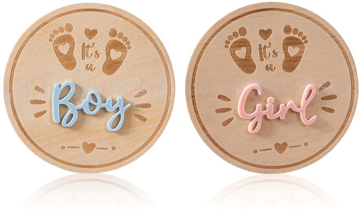 Gender Reveal Schild, It's a Girl & Its a Boy, rond, houten bord, babyfeestdecoratie voor zwangere vrouwen, foto-rekwisieten voor aankondiging van baby's, set van 2