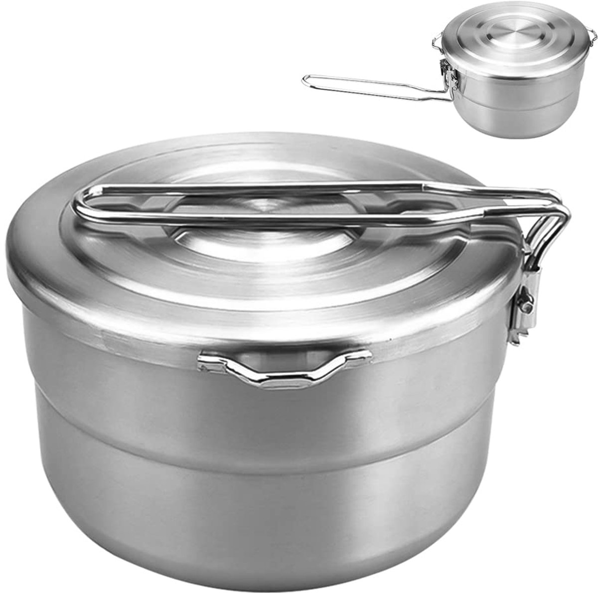 mizikuu Roestvrij stalen campingkookgerei, campingpot voor 2-3 personen, opvouwbare grote capaciteit, 1,5 l, outdoor pannenset, campingpan, uitrusting voor kamperen, wandelen, picknick, BBQ, koken