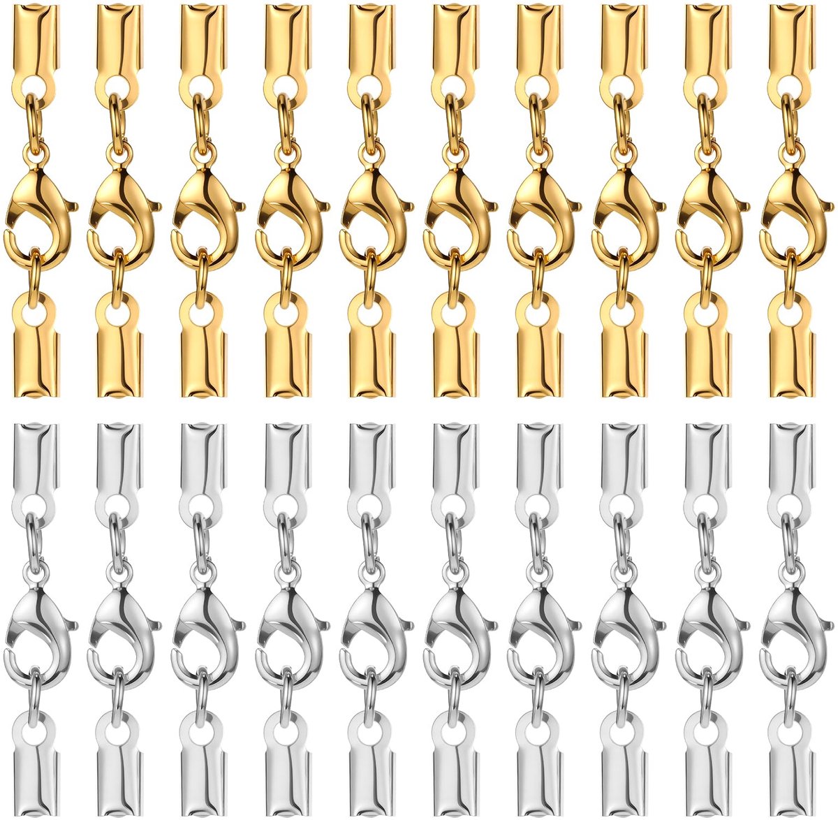 20 stuks kreeftklauwverbindingen met koorduiteinden, koperen sieradenverbindingssluitingen voor lederen koord, lint, DIY armbanden halskettingen sieraden maken, 3,5 x 9 mm / 0,14 x 0,35 inch (2