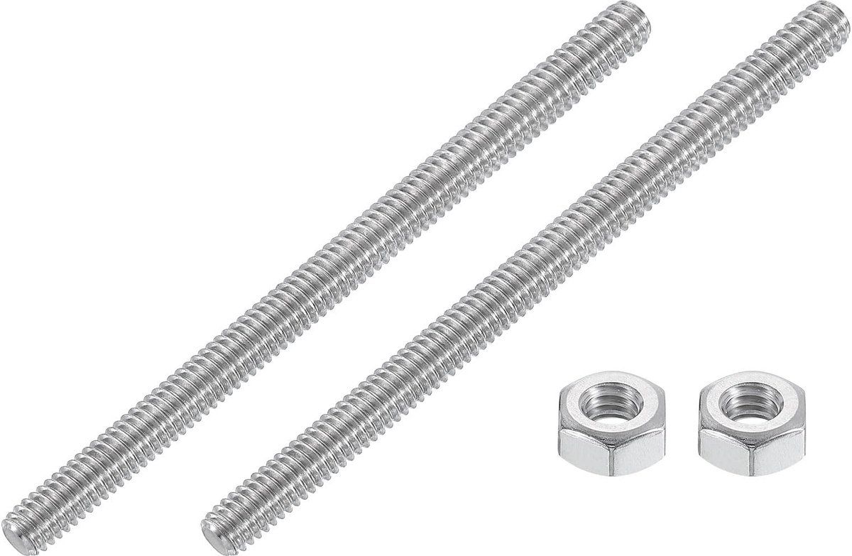 1/4"-20 volledige schroefdraadstang, 2 stuks 304 roestvrij staal lange schroefdraad 4 inch lengte rechtse schroefdraad voor meubelmontage bevestiging
