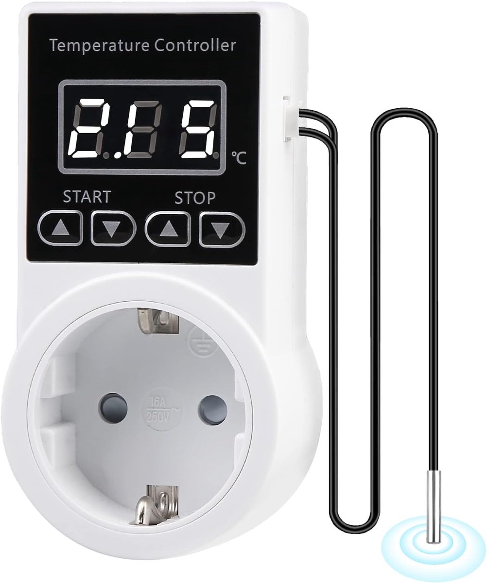 SnelShoppen - Temperatuurregelaar Temperatuurschakelaar 230 V met Sensor - Waterdichte Thermostaat voor Verwarming - Slimme Thermostaat Stopcontact vo