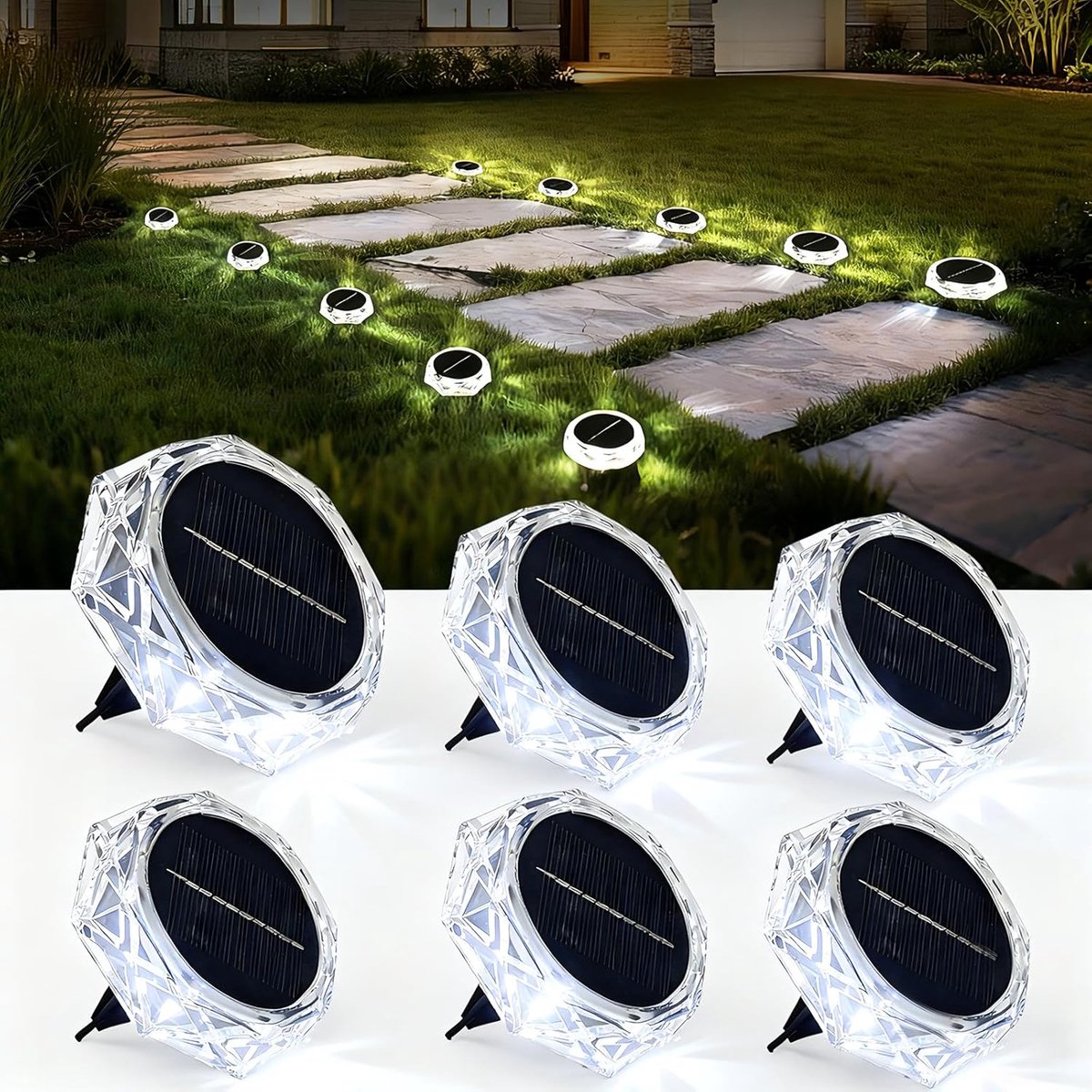 Hqynss Pack of 8 Solar Floor Lights Outdoor 8 LED Solar Lights Outdoor Cold White - ShopVlot