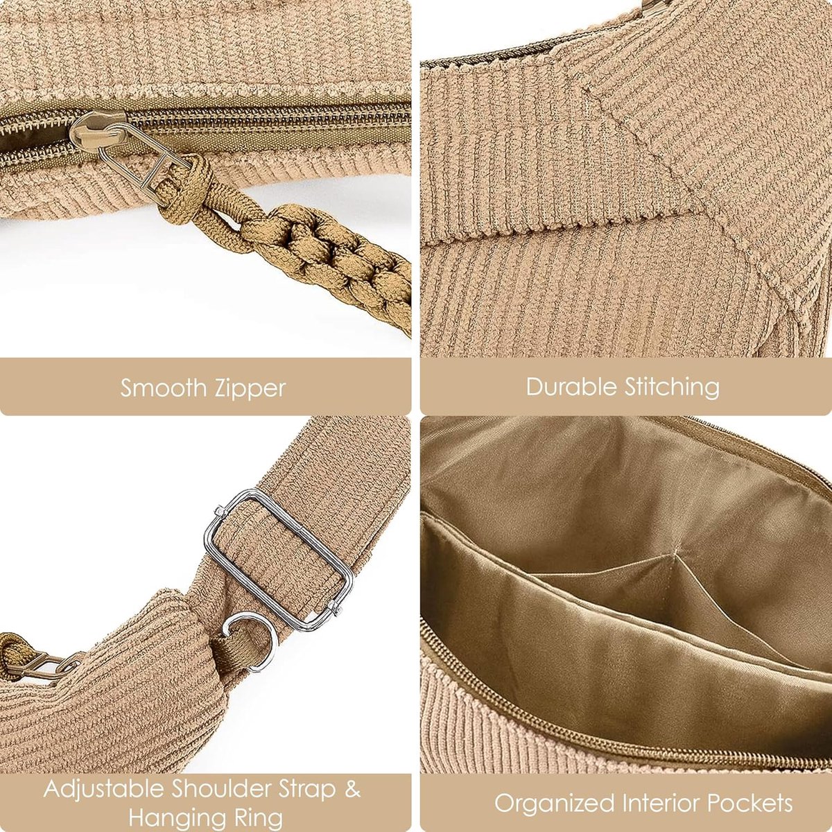 Crossbody Bag Schoudertas voor dames, nylon schoudertas, Moon Bag stijlvolle halve maan tas met verstelbare schouderriem, hobo casual handtas voor werk, reizen, dagelijks gebruik