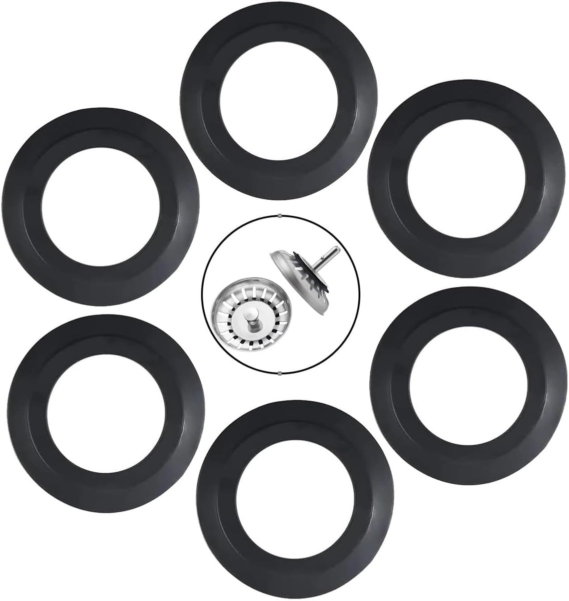 reserveafdichting voor zeef, 6 stuks spoelbakstoppers, reserveonderdeel voor Ø 78-83 mm, zeefmand Ø 54 mm buiten, Ø 32 mm binnen, afvoerafdichting voor keukenspoelbak