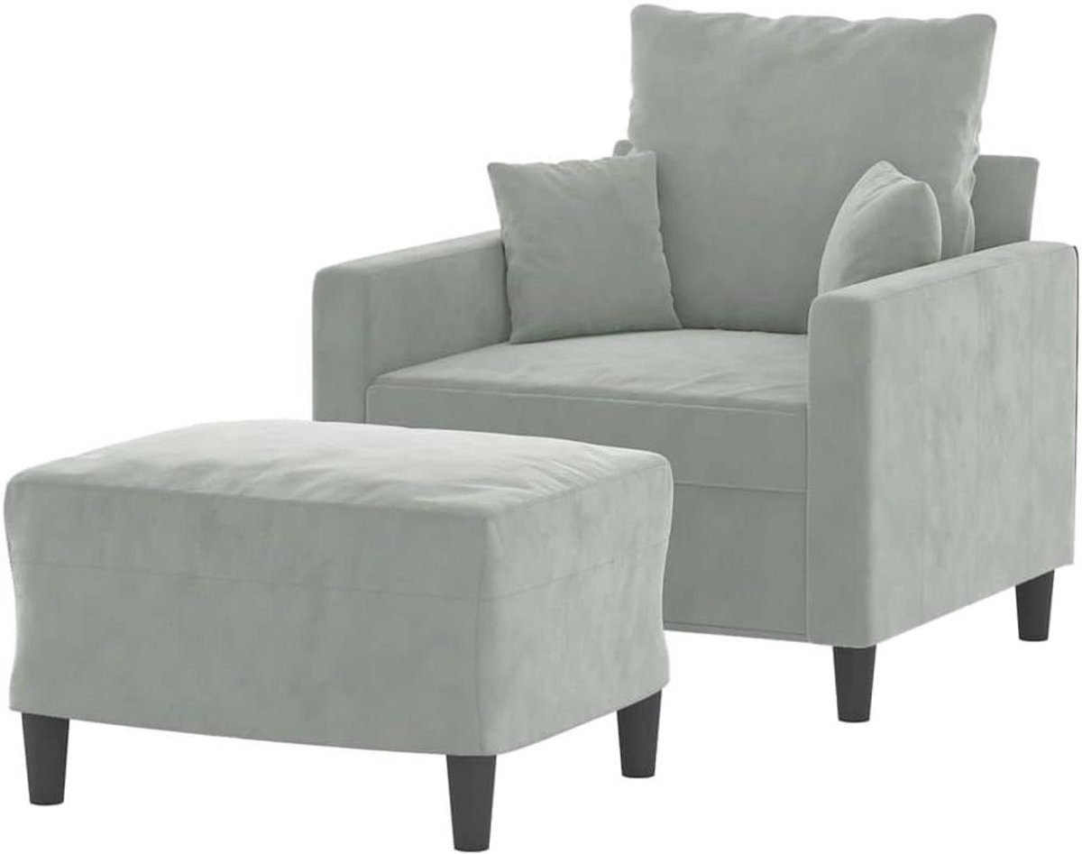 Fauteuil met voetenbank - Relaxstoel Zetel - Ontspannen Lezen - Dikke Vulling - 78 x 77 x 80 cm - Lichtgrijs