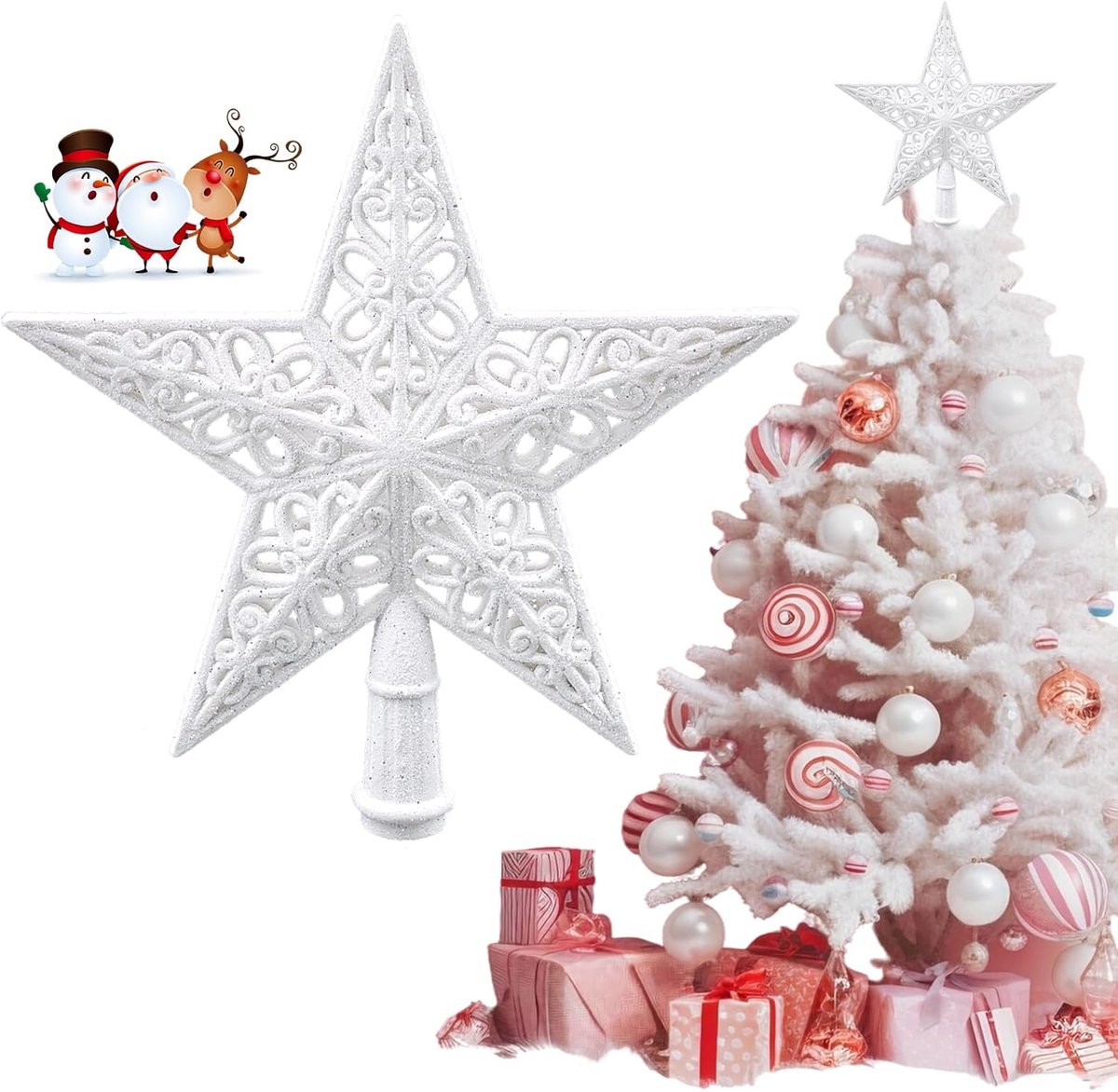 kerstboom topper ster, 6 inch lichtgewicht plastic sprankelende glitter boom top ster, eenvoudig te installeren boom top decoratie voor Kerstmis
