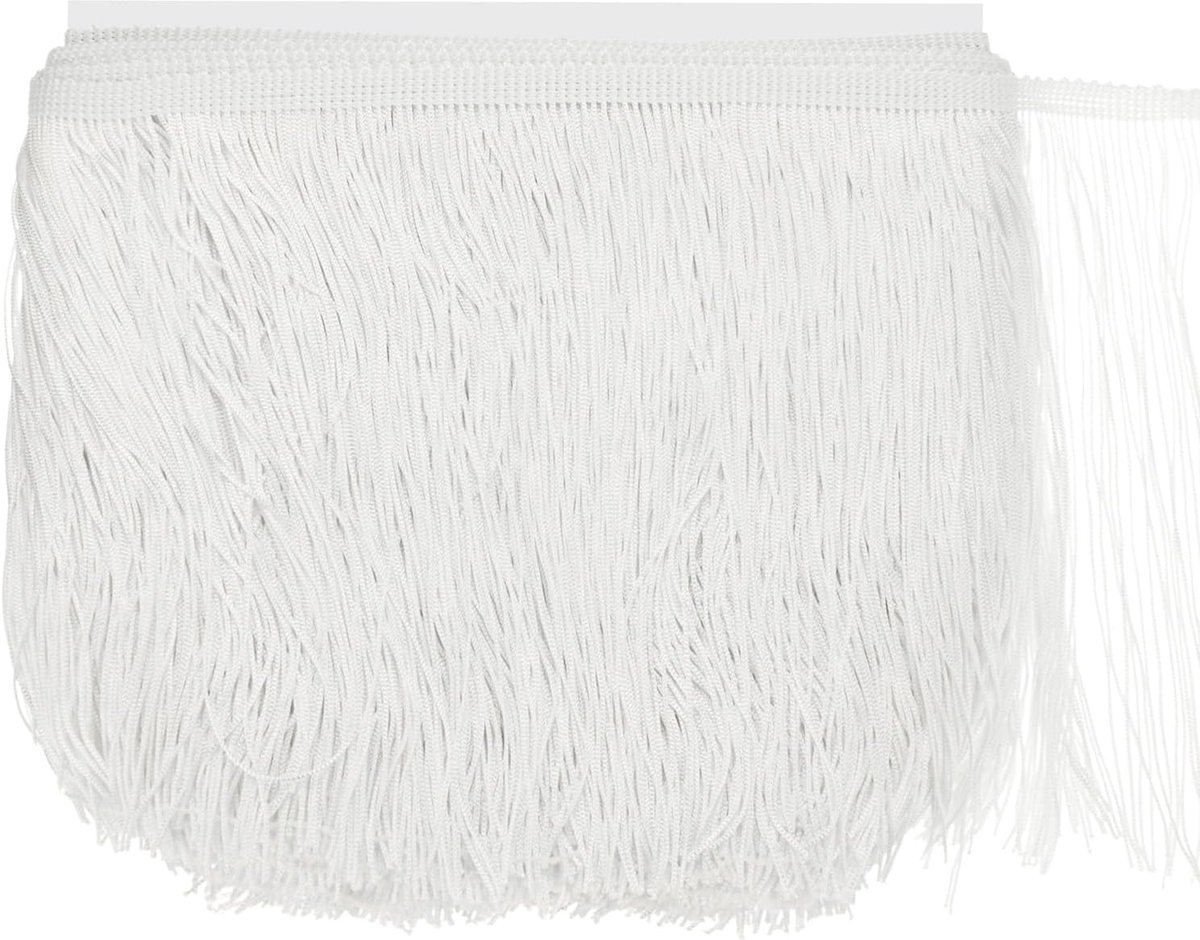 METERXITY Chainette franjes, 20 cm polyester vlecht kwastjes trim voor doe-het-zelf ambachten/Latijnse jurk/lampenkap decoratie/trouwjurk/naaien/kleding franje garen [wit]