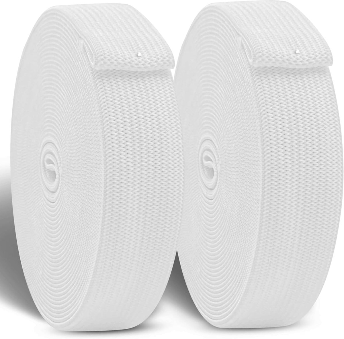 Elastiek Band | SET VAN 2 |✮✮LEVENSLANGE GARANTIE✮✮|20MM Breed |15M Lang| Rekbaar Polyester Materiaal, Brei Accessoires, Sterk kledingelastiek voor Kleren, Broeken, Wit