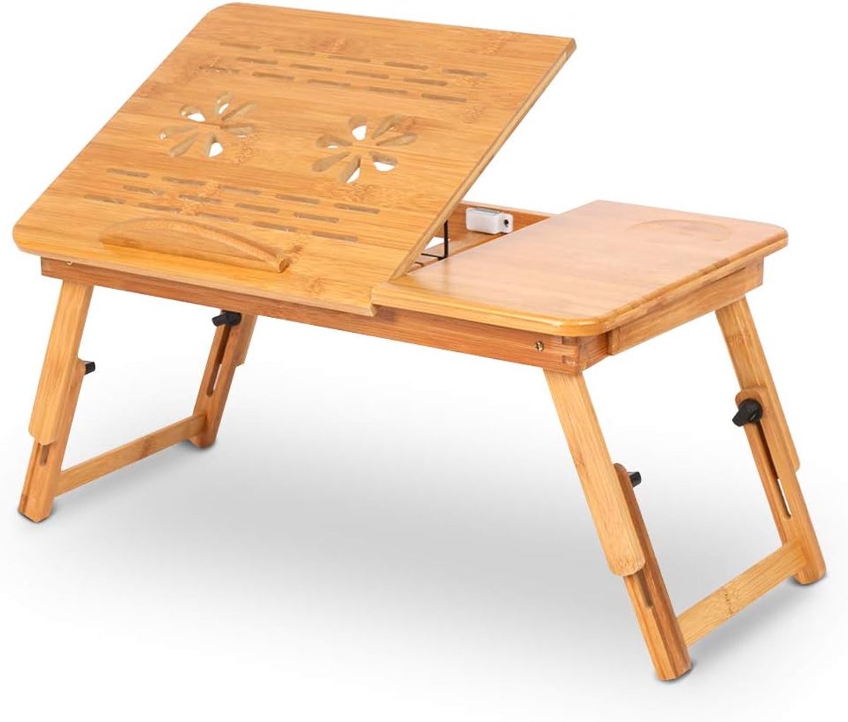 Laptoptafel voor bed, in hoogte verstelbaar en inklapbaar, bedtafel, notebooktafel, bamboe beddienblad met lade, laptopstandaard, dienblad, dienblad, ontbijtdienblad