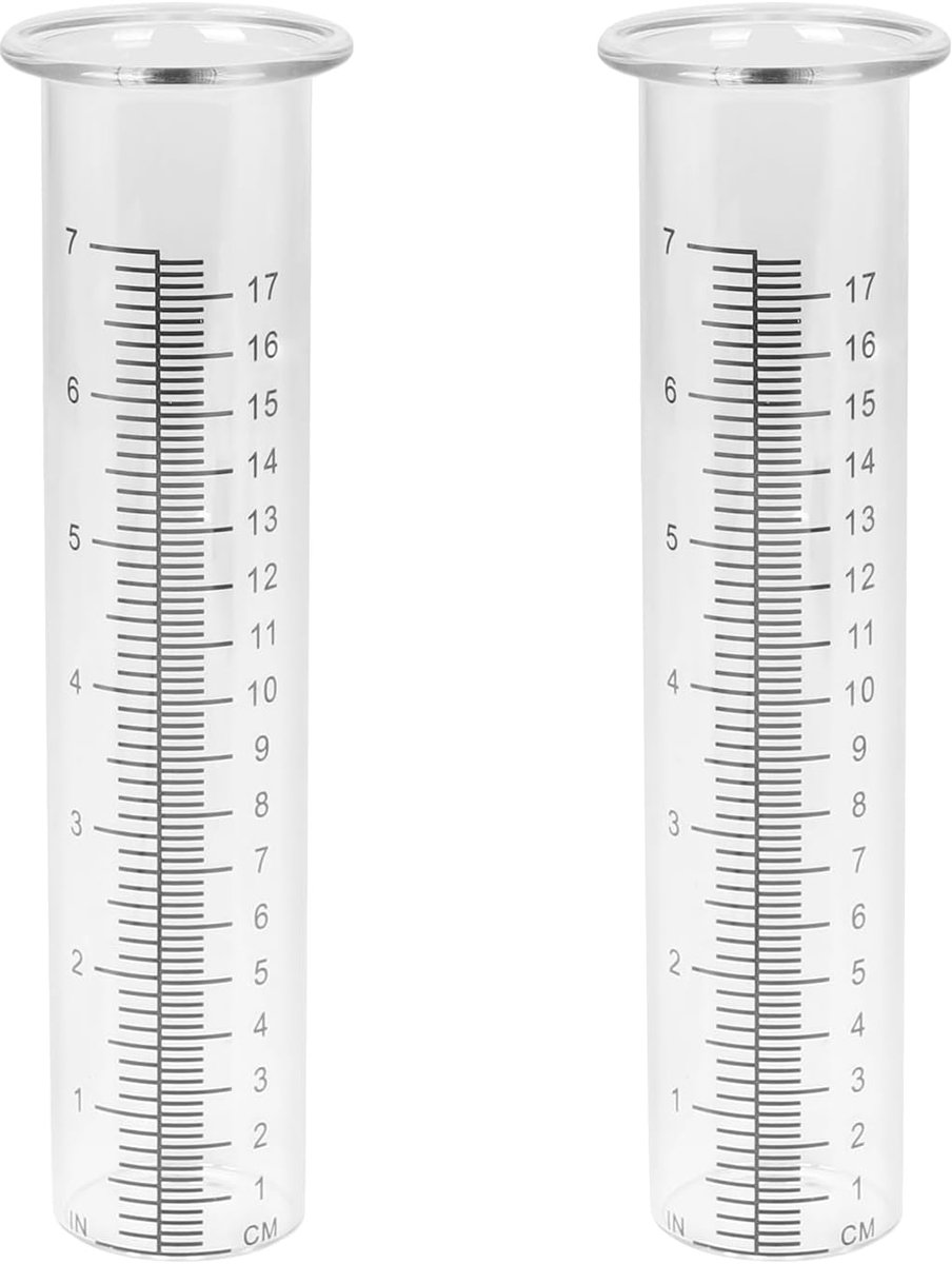 Thijox - Set van 2 Vervangende Cilinders voor Regenpijp, Glazen Regenmeter voor Buiten, Decoratieve Neerslagmeter met Thermometer voor Tuin en Binnenp