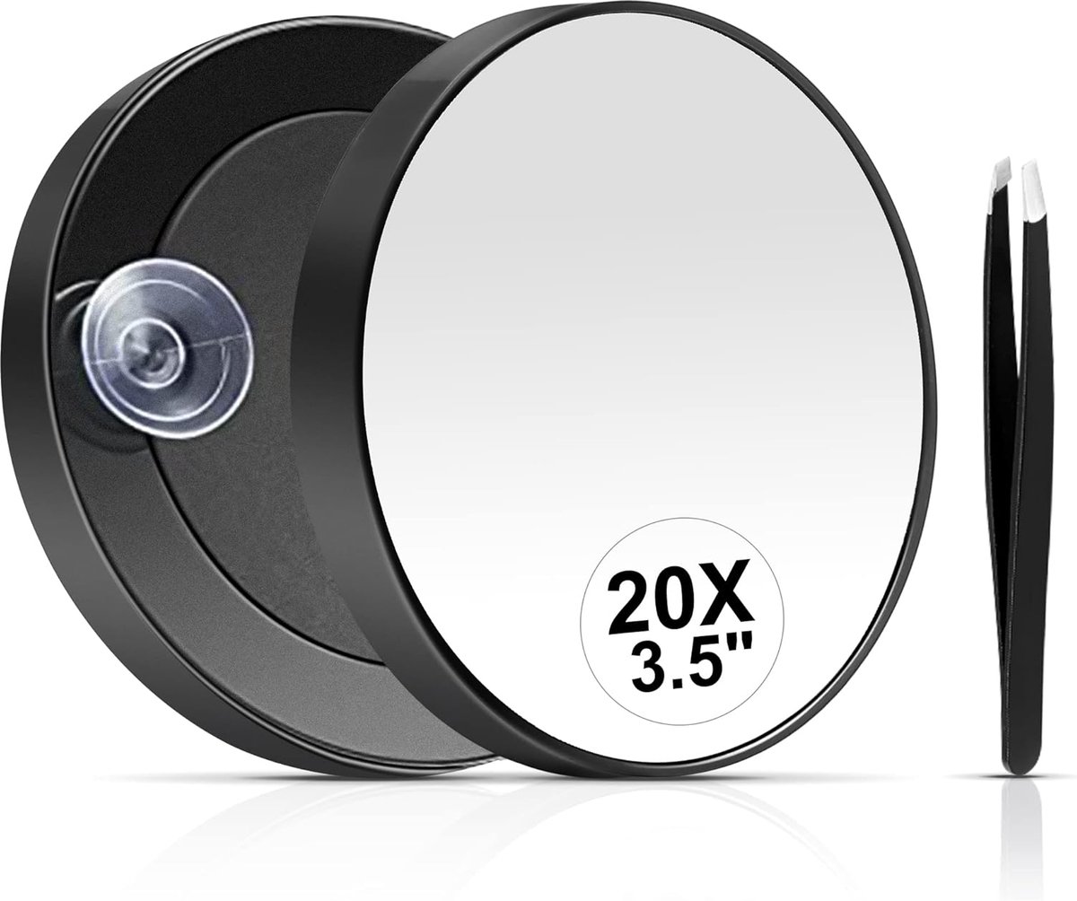 Thijox - 20X Vergrotende Spiegel met Zuignap en Pincet, Compacte Zakspiegelset voor Make-up en Ogen, 3,5 Inch, Ideaal voor Reizen en Dagelijks Gebruik