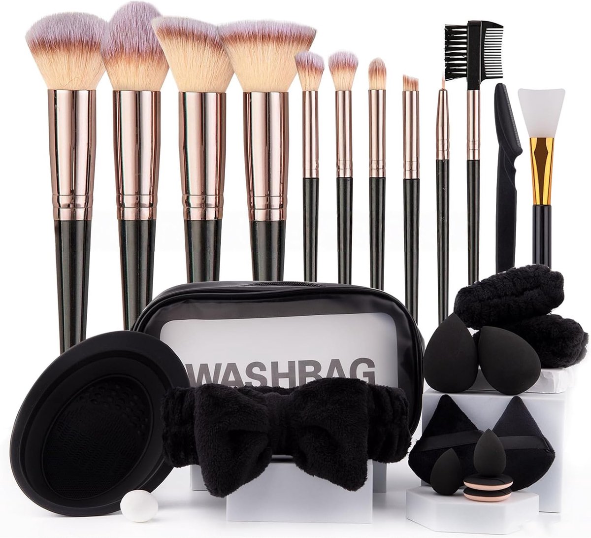 Thijox - Make-up Borstel Set 45PCS | Reis Make-up Gereedschap met Spons, Poederdop, Borstel Reiniger | Professionele Gezicht Borstels voor Funderings,